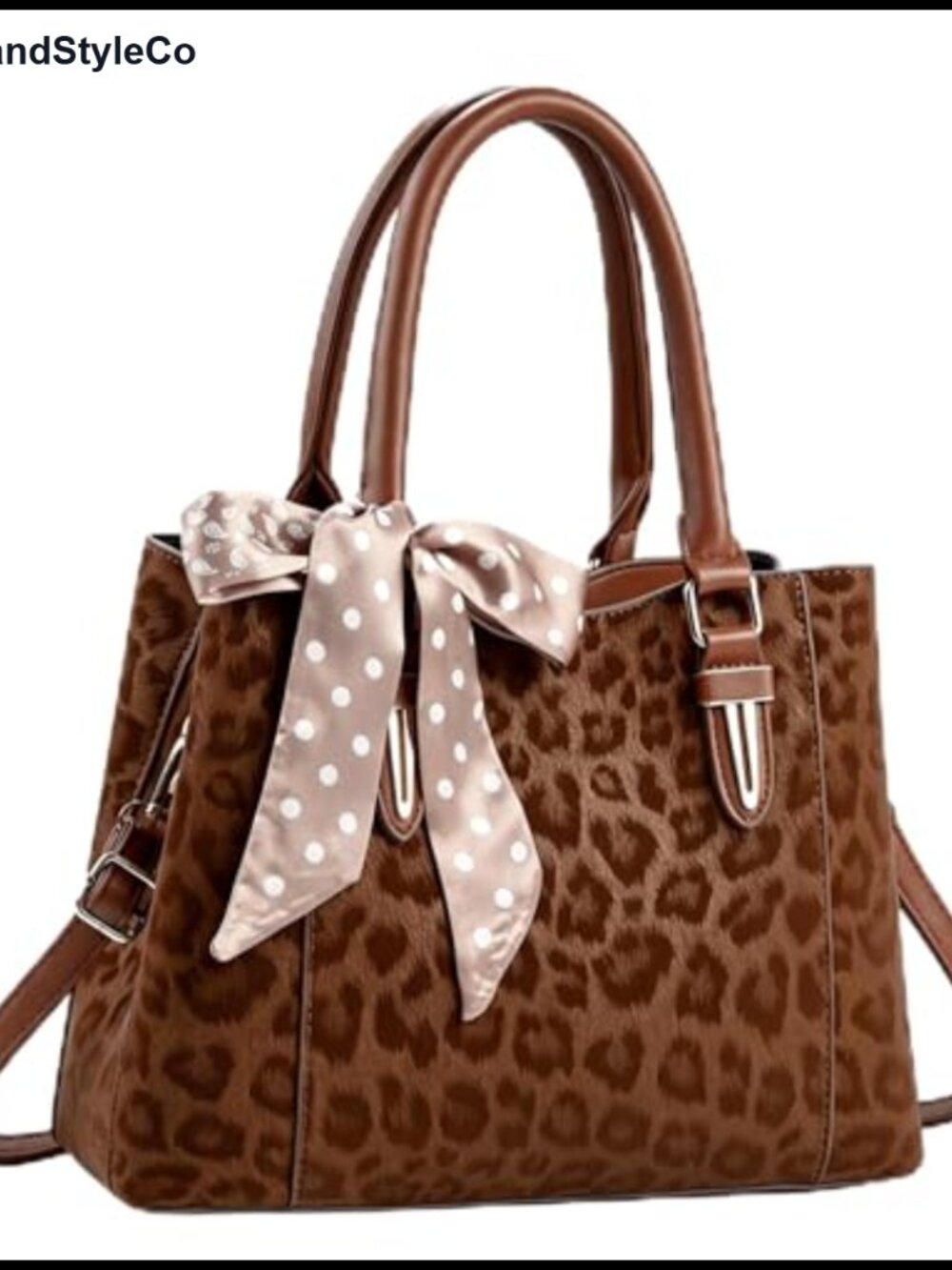 Leopard Print Synthetic Leather Satchel Handbag with Top Handle and Crossbody